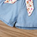 Baby Girl Floral Print Belted Denim Shorts Blue
