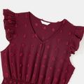 Family Matching Solid Swiss Dot Frill Trim Flutter-sleeve Dresses and Colorblock Short-sleeve T-shirts Sets Burgundy image 3