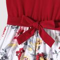 Family Matching Cotton Solid Flutter-sleeve Spliced Floral Print Dresses and Colorblock Short-sleeve Polo Shirts Sets WineRed