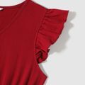 فساتين قطنية متناسقة ذات أكمام رفرفة متناسقة مع العائلة وطقم قمصان بولو بأكمام قصيرة متقاربة الألوان نبيذ أحمر