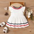 Baby Girl 95% Cotton Flutter-sleeve Contrast Striped Dress White