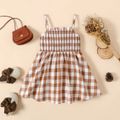 100% Cotton Baby Girl Frill Trim Shirred Plaid Cami Dress PLAID image 2