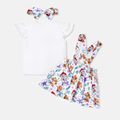 PAW Patrol 3pcs Toddler Girl Letter Print Flutter-sleeve White Tee and Bowknot Design Suspender Skirt and Headband Set White