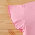 2pcs Kid Girl 100% Cotton V Neck Flutter-sleeve Pink Tee and Rabbit Embroidered Denim Jeans Set Blue