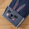 2pcs Kid Girl 100% Cotton V Neck Flutter-sleeve Pink Tee and Rabbit Embroidered Denim Jeans Set Blue