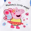 Peppa Pig 2pcs Toddler Girl Letter Print Ruffled Short-sleeve Tee and Bowknot Design Denim Shorts Set White