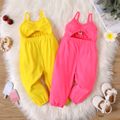 Baby Girl Fluorescent Color Ruched Bust Cut Front Cami Jumpsuit Yellow image 2