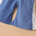 Baby Girl Lace Splicing Imitation Denim Letter Print Flutter-sleeve Jumpsuit Blue