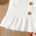 2pcs Toddler Girl Button Design Ruffle White Camisole and Floral Print Flared Pants Set Caramel