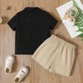 2pcs Toddler Boy Plaid Colorblock Short-sleeve Polo Shirt and Elasticized Shorts Set Black