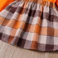 2pcs Toddler Girl Ruffled Long-sleeve Orange Tee and Plaid Skirt Set Orange