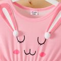 Kid Girl Cute Rabbit Ear Design Polka dots Layered Short-sleeve Pink Dress Pink