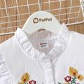 2pcs Kid Girl Floral Embroidered Ruffle Collar Sleeveless Blouse and Denim Jeans Shorts Set White image 4
