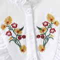 2pcs Kid Girl Floral Embroidered Ruffle Collar Sleeveless Blouse and Denim Jeans Shorts Set White