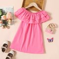Toddler Girl Flounce Off Shoulder Sleeveless Pink Dress Roseo