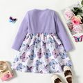 Toddler Girl Ribbed Bowknot Design Butterfly Print Splice Long-sleeve Dress Purple image 3