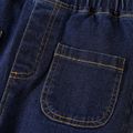 2pcs Kid Girl Ruffled Off Shoulder Short-sleeve Blouse and Flared Denim Jeans Set Royal Blue