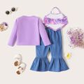 3-Pack Baby Girl 100% Cotton Long-sleeve Cardigan and Colorful Halter Top with Flared Pants Set LightMediumPurple