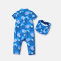 Peppa Pig 2pcs Baby Boy/Girl Allover Print Short-sleeve Jumpsuit with Bib Set Blue