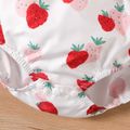 Baby Girl Bow Front Allover Strawberry Print Mesh Puff-sleeve Romper ColorBlock