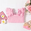 Baby Girl Solid Rib Knit Layered Ruffle Trim Tank Crop Top Pink