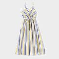 Family Matching Striped Surplice Neck Belted Cami Dresses and Spliced Short-sleeve T-shirts Sets COLOREDSTRIPES