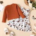 2pcs Baby Girl Allover Butterfly Print Tank Dresses and Button Front Rib Knit Long-sleeve Cardigan Set Brown