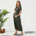 Maternity Solid Short-sleeve Belted Tiered Dress Green