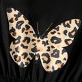 2pcs Kid Girl Butterfly Print Sleeveless Black Dress and Leopard Print Long-sleeve Cardigan Set BrownishBlack image 3