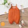 100% Cotton Crepe Baby Girl Solid Embroidered Cami Romper Coral