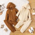 2pcs Baby Boy/Girl Solid Cable Knit Hooded Long-sleeve Romper and Pants Set Apricot