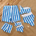 Family Matching Blue Striped One Shoulder Cut Out One-Piece Swimsuit and Swim Trunks Shorts BLUEWHITE