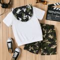 2pcs Kid Boy Camouflage Print Pocket Design Hooded Short-sleeve Tee and Shorts Set White