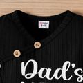 Baby Boy Button Front Letter Print Rib Knit Long-sleeve Romper Black