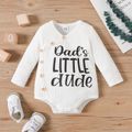 Baby Boy Button Front Letter Print Rib Knit Long-sleeve Romper White image 1