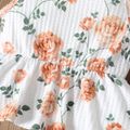 2pcs Toddler Girl Floral Print Ribbed Sleeveless Peplum Tee and Shorts Set White
