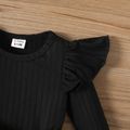 2pcs Baby Girl Rib Knit Ruffled Long-sleeve Top and Button Front Corduroy Skirt Set Khaki image 3