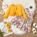 2pcs Baby Girl 95% Cotton Long-sleeve Ruffle Trim Cardigan and Allover Floral Print Tank Dress Set Ginger-2 image 1
