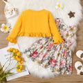 2pcs Baby Girl 95% Cotton Long-sleeve Ruffle Trim Cardigan and Allover Floral Print Tank Dress Set Ginger-2