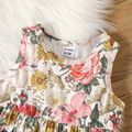 2pcs Baby Girl 95% Cotton Long-sleeve Ruffle Trim Cardigan and Allover Floral Print Tank Dress Set Ginger-2
