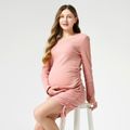 Maternity Solid Round Neck Long-sleeve Dress Pink