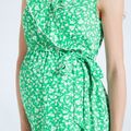 Green Print Ruffle Sleeveless Tie Front Maternity Dress Green