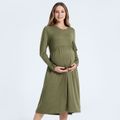 Maternity Green Round-collar Long-sleeve Pocket Dress Green