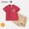 PAW Patrol 2pcs Toddler Boy 100% Cotton Letter Print Button Design Short-sleeve Red Shirt and Shorts Set MAROON image 1