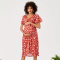 Maternity Geometry Print Belted Short-sleeve Dress orangered