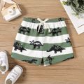Baby Boy Allover Dinosaur Print Striped Rib Knit Shorts GrassGreen
