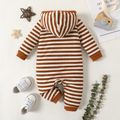 Baby Boy Button Front Striped Rib Knit Long-sleeve Hooded Jumpsuit Brown image 3