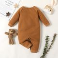 Baby Boy/Girl Bow Front Cartoon Bear 3D Ears Decor Brown Quilted Long-sleeve Jumpsuit Brown