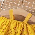 100% Cotton Baby Girl Solid Eyelet Embroidered Flounce Cami Romper Ginger-2