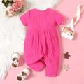 Baby Girl Pink Rib Knit Short-sleeve Jumpsuit Pink